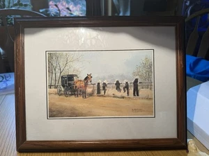 Al Koenig 1990 Print Amish Boys Fishing On The Bridge Near The Buggy Signed - Picture 1 of 6