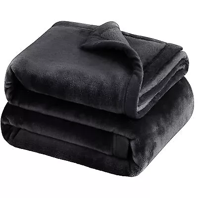 Black Mink Fleece Throws Super Soft Reversible Twin Queen Size Sofa Bed Blanket - Image 1 of 4