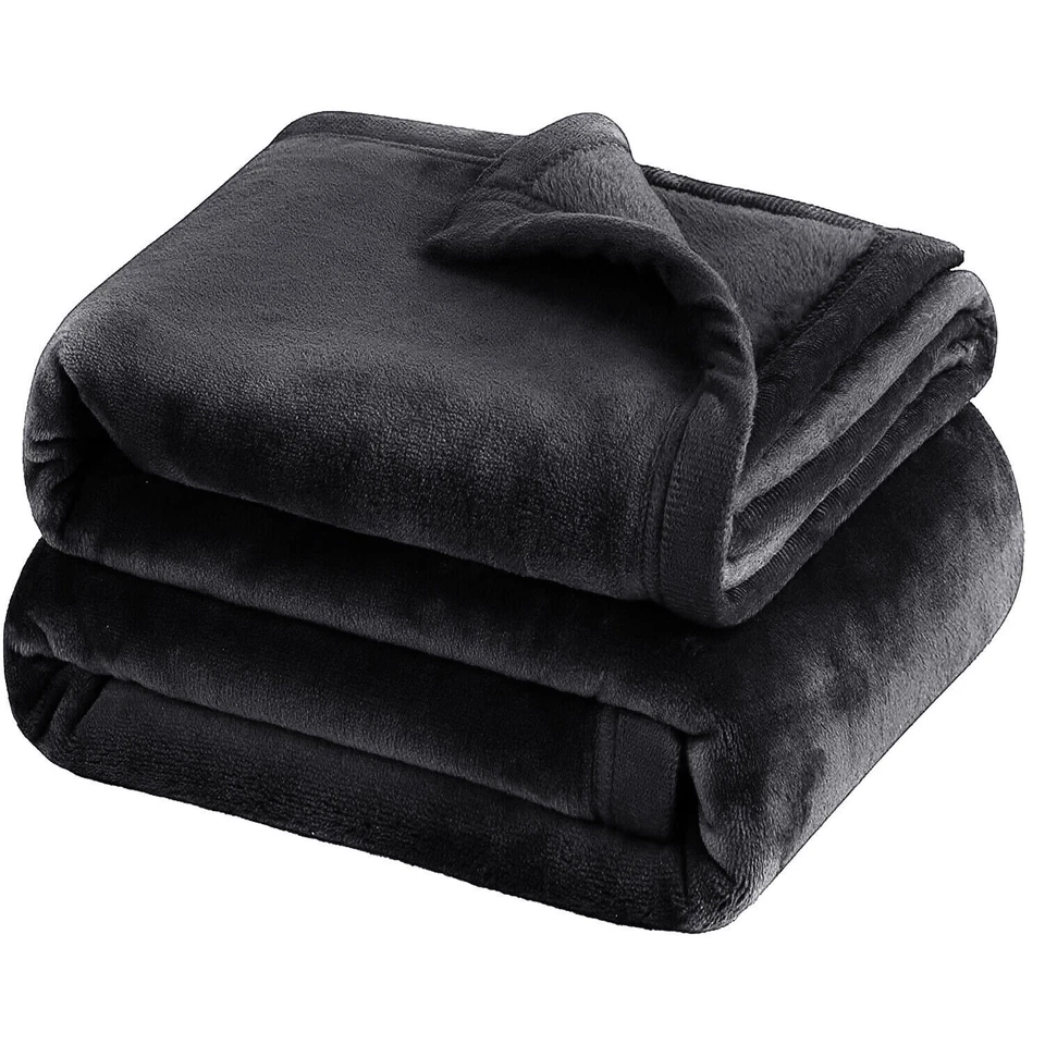 Black Mink Fleece Throws Super Soft Reversible Twin Queen Size Sofa Bed Blanket - Image 1 of 4