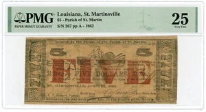 1862 $5 The Parish of St. Martin - St. Martinsville, LOUISIANA Note PMG VF 25 - Picture 1 of 4