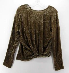Zara Top Women Small Brown Silk Blend Velvet Blouse Pullover Ruched Pleated NWT* - Picture 1 of 13