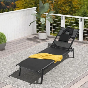 Patio Sunbathing Lounge Chair w/ Face Hole & Detachable Head Pillows Poolside - Picture 1 of 8