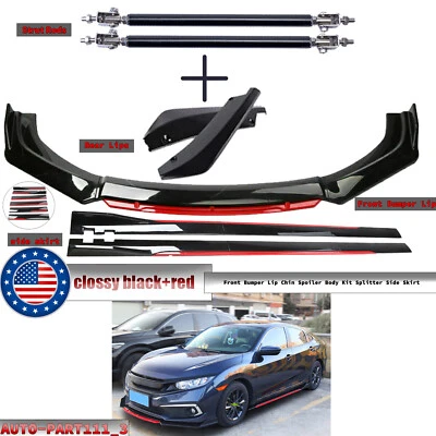 For Honda Civic Sedan Front Bumper Lip Chin Spoiler Body Kit Splitter Side Skirt - Image 1 of 4