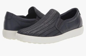 ECCO Womens Soft 7 Slip On Shoes - Black Woven Leather - 10/10.5- NEW - Picture 1 of 8