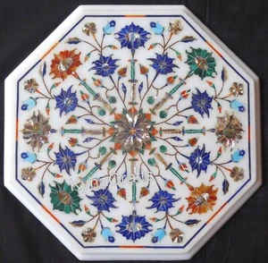 Mesa de centro de trabajo con incrustaciones de diseño antiguo de mármol blanco para oficina - Imagen 1 de 4