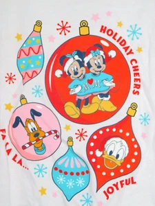 Girls Disney Christmas T Shirt Small 6 6X White Minnie Mickey Mouse Ornaments - Picture 1 of 4