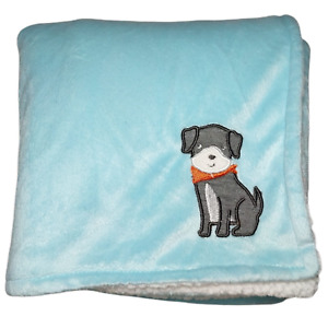 Carter's Blue Puppy Dog Blanket White Sherpa Gray Orange Bandana Aqua Baby Boy