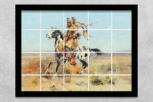 1 piece ceramic tile mural backsplash medallion. Charles M Russell. Dakota Chief - Picture 1 of 10