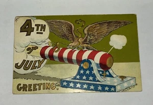 VTG Patriotic Postcard EAGLE CANNON 4TH OF JULY GREETING AMERICAN FLAG Patriotic - Picture 1 of 4