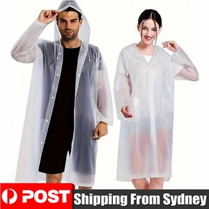 Reusable Raincoat EVA Adult Rain Coat Unisex Hooded Jacket Waterproof Poncho AU - Picture 1 of 13