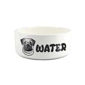 Cartoon Pug Water Bowl - Large Ceramic Water Dish Dog Gift - Picture 1 of 1