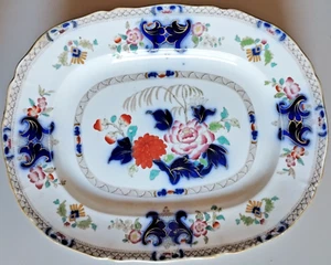 Antico piatto ovale in ceramica cm 34x27x3.5 smaltato con decorazioni floreale - Imagen 1 de 8