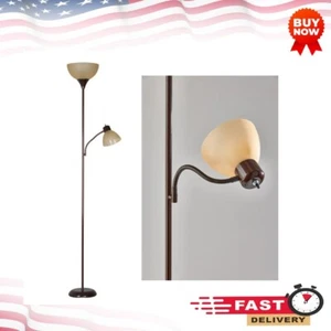 72'' Brown Combo Floor Lamp With Reading Lamp, Modern Design, Adjustable Head. - Picture 1 of 11