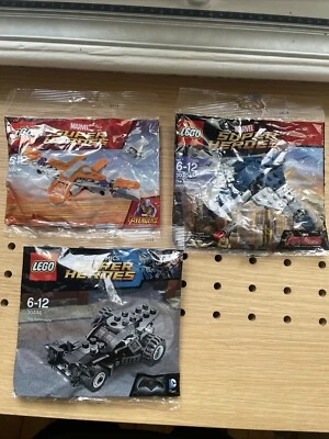 Lot Polybags Lego Super Heroes DC Marvel Quinjet Avengers Gardiens Batmobile - Photo 1/2