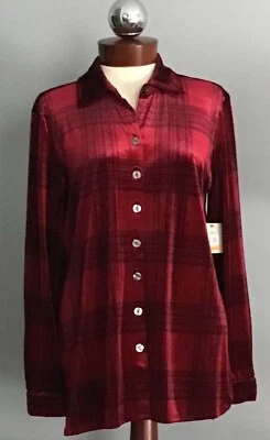 Top túnica de terciopelo elástico John Mark nuevo con etiquetas talla S vino apagado a cuadros * ¡MEJOR PRECIO! Foto 1 de 4