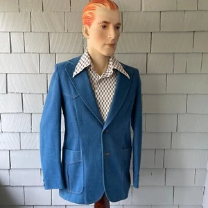 70s Vintage Circle S Blue Denim Western Style Suit Jacket Blazer Mens Size 36R - Picture 1 of 12