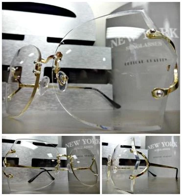 LENTES TRANSPARENTES ESTILO RETRO DE GRAN TAMAÑO LENTES grandes sin montura marco dorado Foto 1 de 4