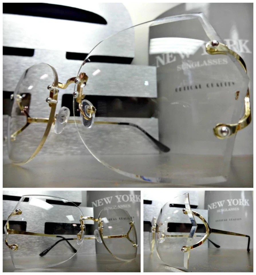 LENTES TRANSPARENTES ESTILO RETRO DE GRAN TAMAÑO LENTES grandes sin montura marco dorado Foto 1 de 4