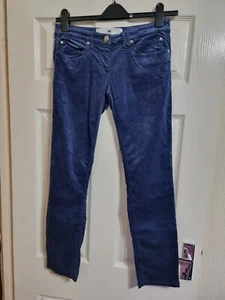 Elisabetta Franchi Women's Navy Blue Velvet Velour Trousers Size 29 - Picture 1 of 7