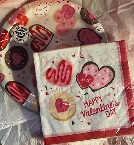 HEARTS VALENTINE'S DAY Party Paper Plates and Disposable Napkins BUNDLE - Picture 1 of 3