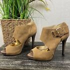 Nine West Tan Suede Leather The Ocean Open Toe Buckle Ankle Heel Shoes 7 New