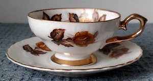 Vintage ~ Porcelain ~ CUP and SAUCER ~ Yellow Roses ~ Gold Borders, Handle, Foot - Picture 1 of 6