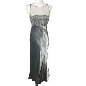 Vtg Jeffrey & Dara Evenings Tom Barra Long Dress Liquid Silver Size 8 Y2K READ - Picture 1 of 7