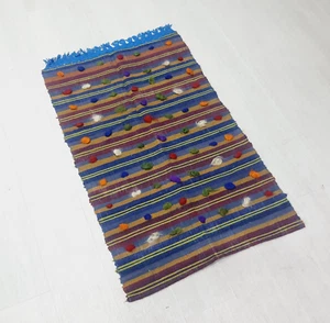 kilim turco ricamato a mano in lana, tappeto bohemien 2,4x3,8 piedi - Foto 1 di 9