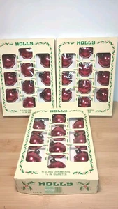 Vintage 28+ pc HOLLY Christmas Tree Ornaments 1 3/4" Ruby Red Glass Ball READ - Picture 1 of 14