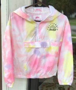 Girls Justice sz 14-16 Pink Tie Dye Water Resistant Hooded Windbreaker Jacket G - Picture 1 of 7