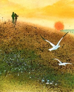 Love & Romance Sunset Walk Beach Ocean Shore Together Love Note Blank Card