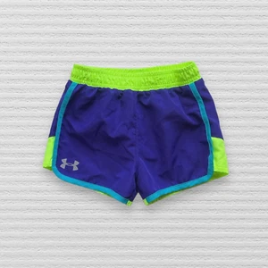 Under Armour Girls Running Shorts Neon Green Purple Colorblock Teal Stripe Sz 6 - Picture 1 of 11