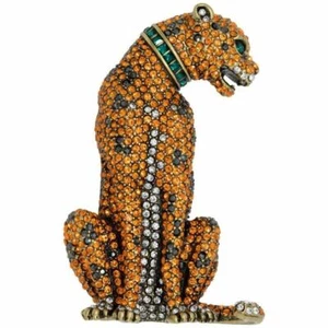 Heidi Daus Feline and Fierce Tiger Pin Brooch, Crystal Emerald, Topaz, Hematite - Picture 1 of 4