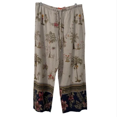 Hearts Of Palm Wide Leg Pants Womens 16 Linen Blend Hawaiian Tropical Coastal - Image 1 of 4