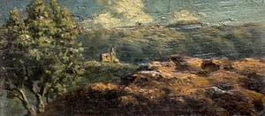 Antique Painting Original Landscape, House, Mountain, Trees, Forest, Church - Picture 1 of 8