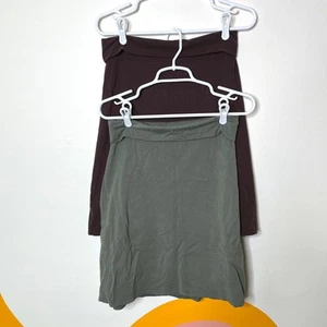 Lot 2 Athleta Noosa A-Line Fold Over Skirts M Stretch Gray Green Maroon Casual - Picture 1 of 10
