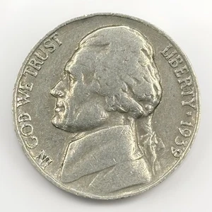1939 Jefferson Nickel 5C — frühe Ausgabe, zirkuliert Vintage USA Münze - Bild 1 von 2