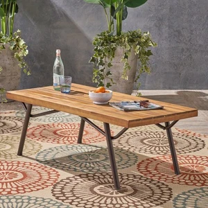 Outdoor Acacia Wood Coffee Table - Outdoor Furniture Brown - Picture 1 of 5