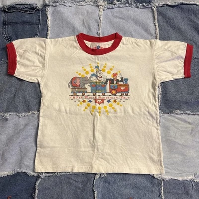 Vintage Circus Tingling Bros Ringer Shirt Youth Medium Adult XS Cute 90s Clown - Image 1 of 4