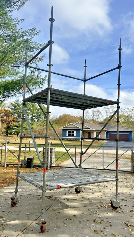 Rolling Scaffolding Work Platform 2 Story with Wheels Guard Rails, Adjustable - Image 1 of 4