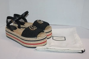 Gucci Lilibeth GG Platform Espadrille Sandals Black Size 37 - Picture 1 of 13