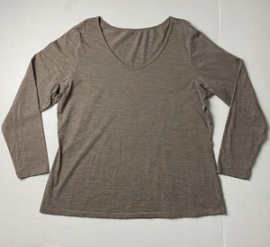 WoolX Layla Long Sleeve Top Women's Plus 1X Taupe Merino Wool Blend V Neck Shirt - Picture 1 of 7