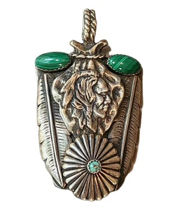 Navajo Sterling Silver Turquoise Chief Pendent - Rare - 26gm - 2.5" - Picture 1 of 14
