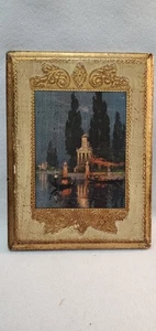 Placa de madera dorada florentina italiana escena góndola hecha en Italia arte de pared 8" X 6" - Imagen 1 de 8