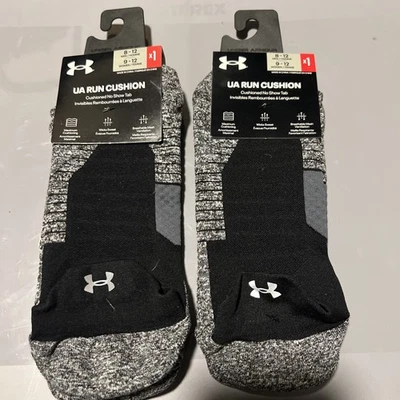2 Pair Under Armour UA Run Cushion NO SHOW TAB Socks BLACK/GREY LARGE Men 8 - 12 - Image 1 of 2