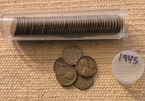 1945 (P) Lincoln Wheat Cent Roll 50 Circulated Pennies US Coins Philadelphia - Picture 1 of 2