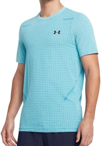 Under Armour Seamless Grid Mens Training Top Blue Short Sleeve Gym T-Shirt - Picture 1 of 5