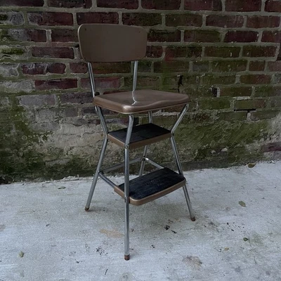 Vintage Cosco Kitchen Metal Step Stool Chair Flip Up Seat Retro MCM - Image 1 of 4