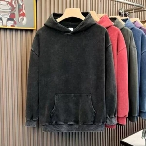 Washed Pullover Hoodie Warm Fleece Sweatshirt Jumper Sweater Jacket Hood Pockets - Picture 1 of 5
