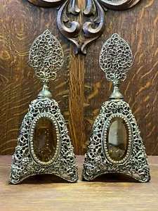 Pair of Antique Ormolu Gilt Rose Perfume Bottles - Picture 1 of 10